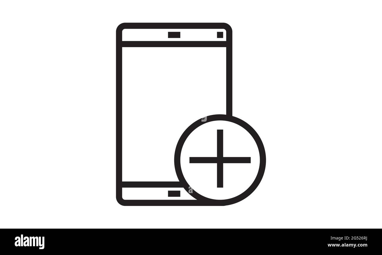 Icona dello smartphone, telefono cellulare, icona del telefono cellulare con il segno di aggiunta. Icona dello smartphone e nuovo simbolo positivo Illustrazione Vettoriale