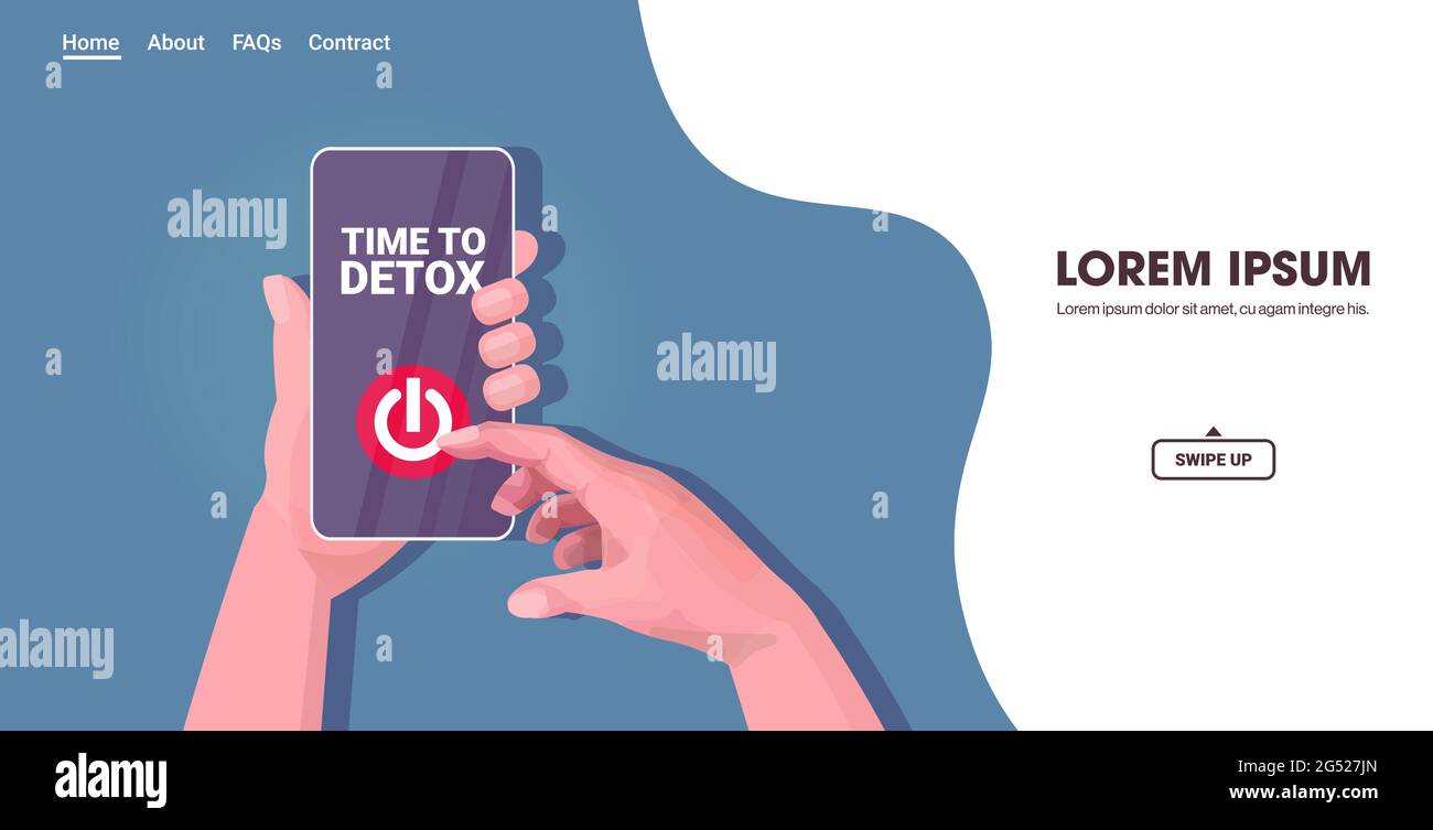 concetto di detox digitale premendo il pulsante di spegnimento sullo schermo dello smartphone Illustrazione Vettoriale