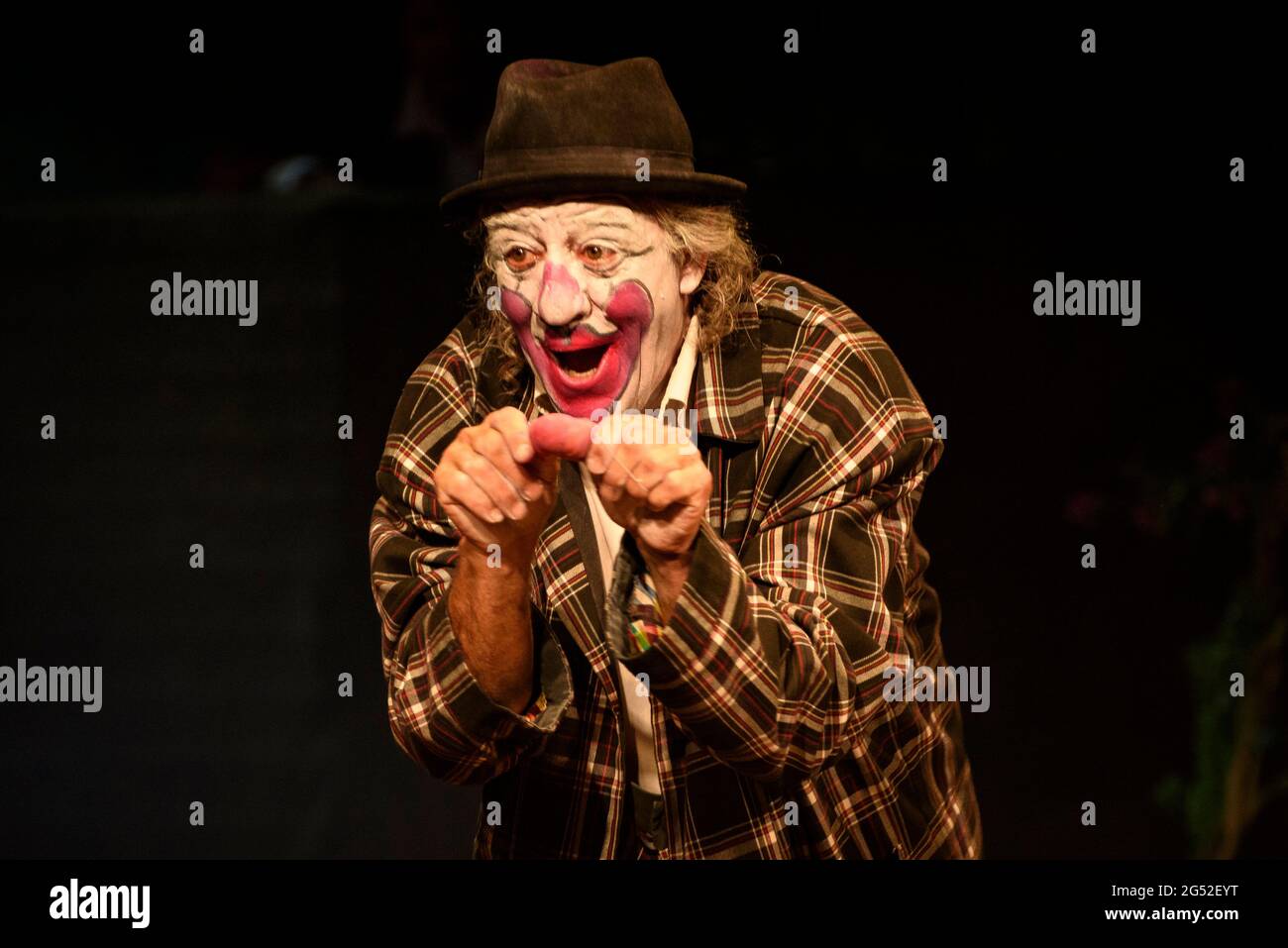Spettacolo circense del clown Tortell Poltrona nel Circ Cric, ai piedi del Montseny (Barcellona, Catalogna, Spagna) ESP: Espectáculo del Circ Cric Foto Stock