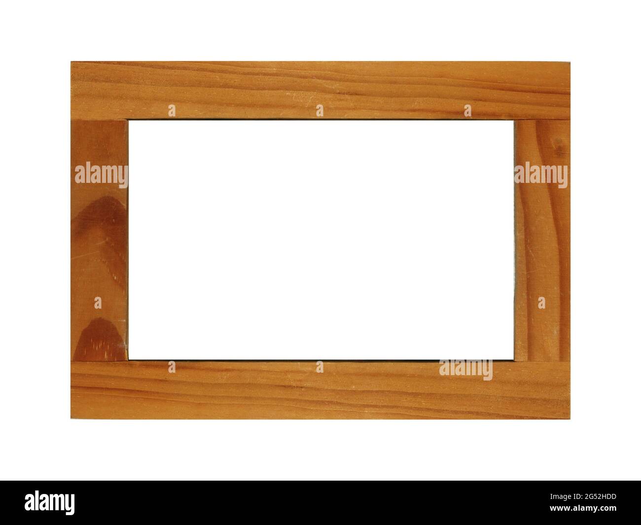 Cornice fotografica in legno con spazio vuoto isolato su bianco. Cornice in legno o cornice fotografica isolata sullo sfondo bianco.retro cornice per dvertisement. Foto Stock