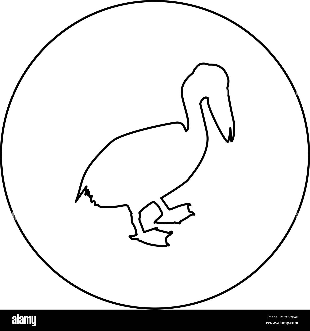 Pelican Bird Seabird Waterbird silhouette in cerchio tondo nero colore vettore illustrazione contorno contorno stile immagine semplice Illustrazione Vettoriale