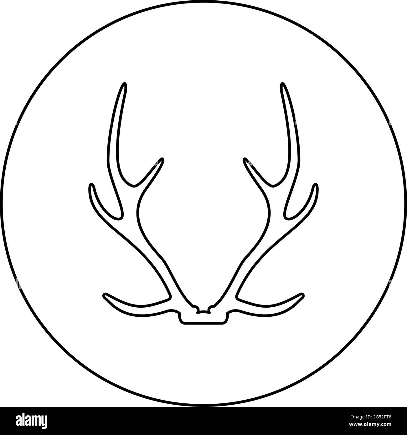 Antler Horn Concept Trophy silhouette in cerchio tondo nero colore vettore illustrazione contorno contorno stile immagine semplice Illustrazione Vettoriale