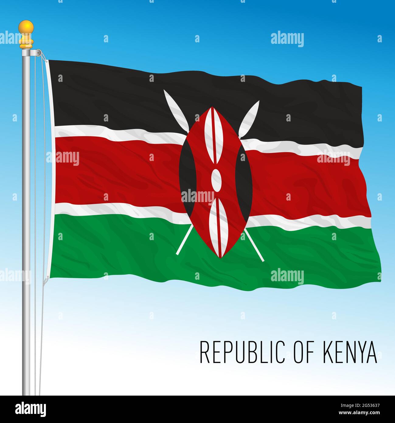 Bandiera nazionale ufficiale del Kenya, paese africano, illustrazione vettoriale Illustrazione Vettoriale