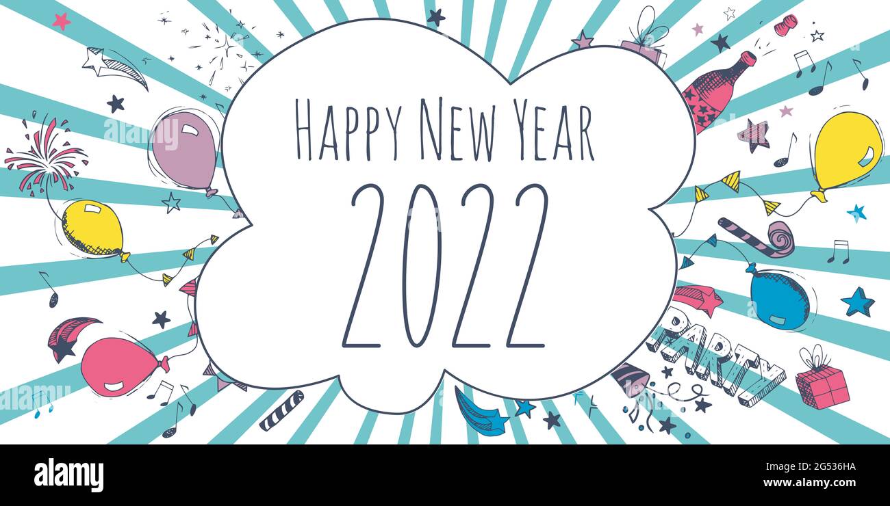 Felice anno nuovo 2022 biglietto d'auguri celebrazione illustrazione Foto Stock