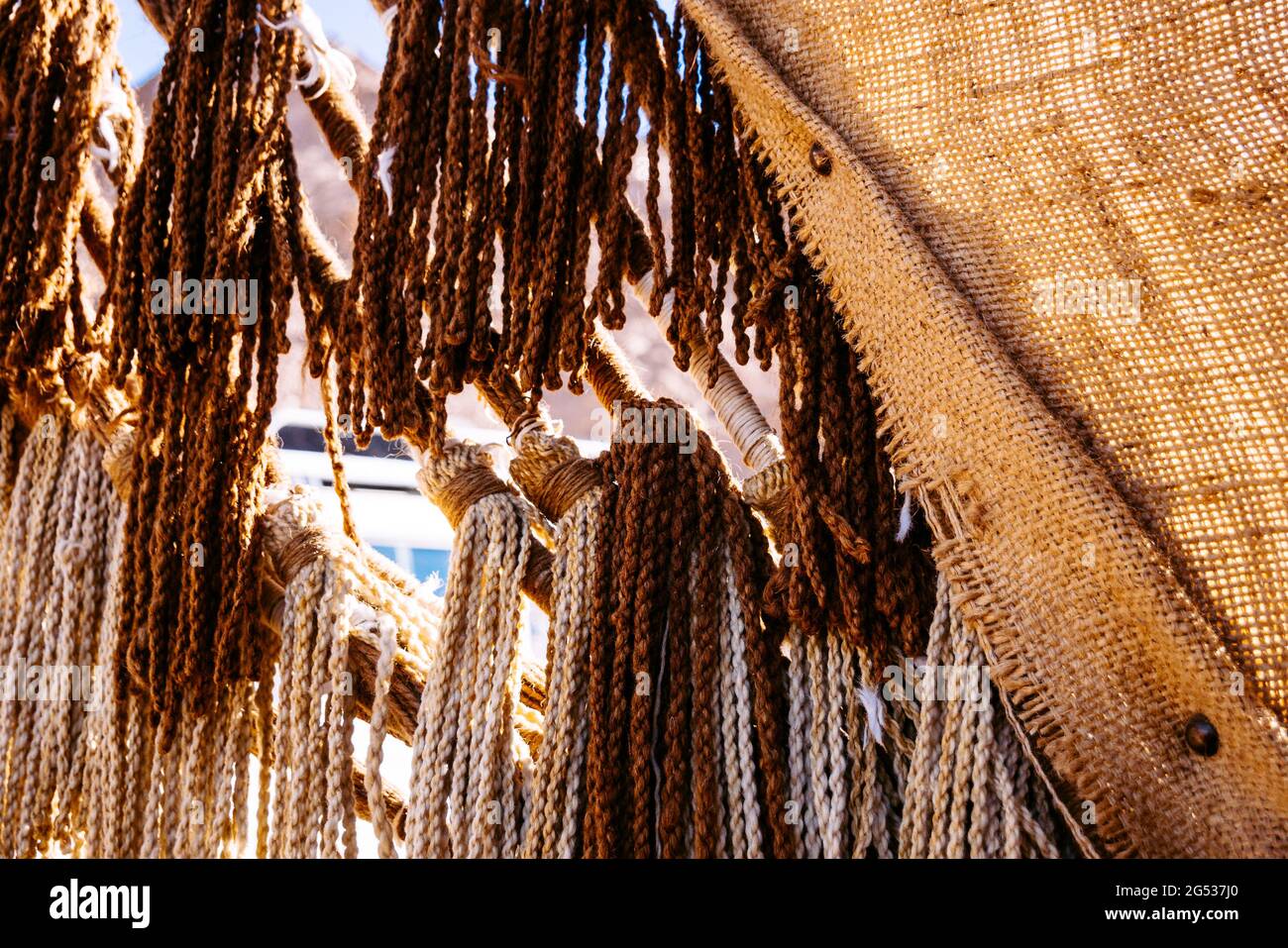 Sackcloth o tenda di burlap e decorazione tradizionale di iuta in Egitto Foto Stock