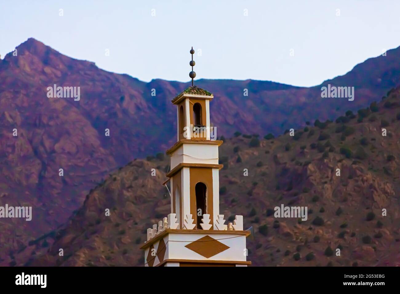 Minareto di una moschea a Imlil Marocco Foto Stock