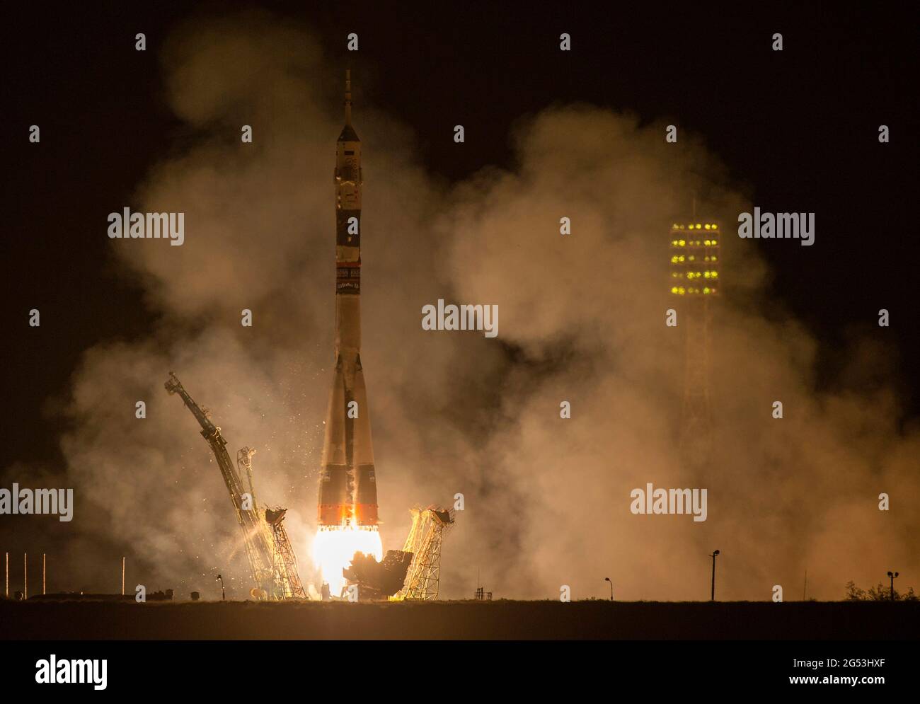 BAIKONUR COSMODROME, KAZAKHSTAN - 26 settembre 2014 - il razzo Soyuz TMA-14M viene lanciato con la spedizione 41 del comandante di Soyuz Alexander Samokutyaev Foto Stock
