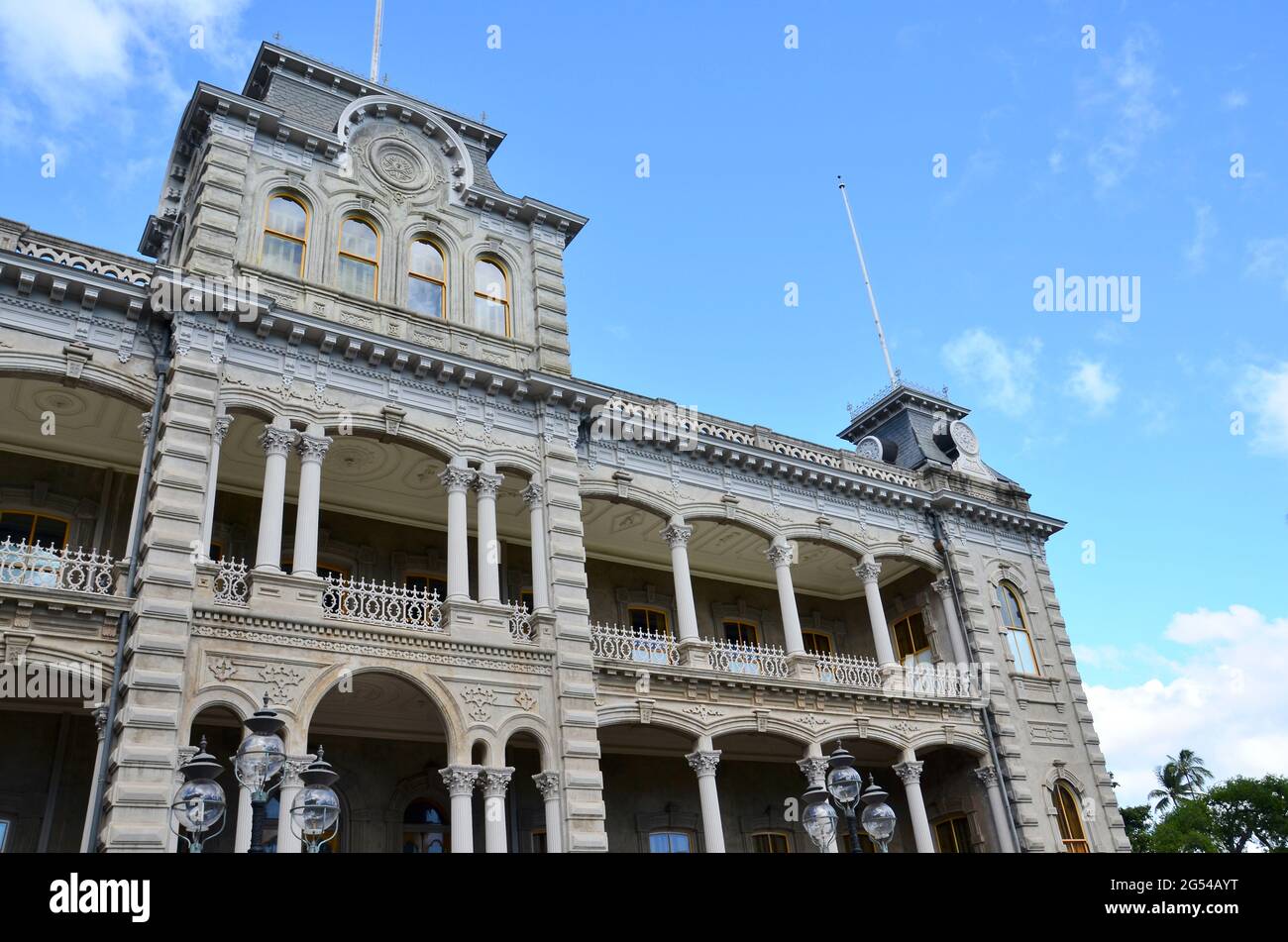 Palazzo Iolani in primo piano a Honolulu Foto Stock