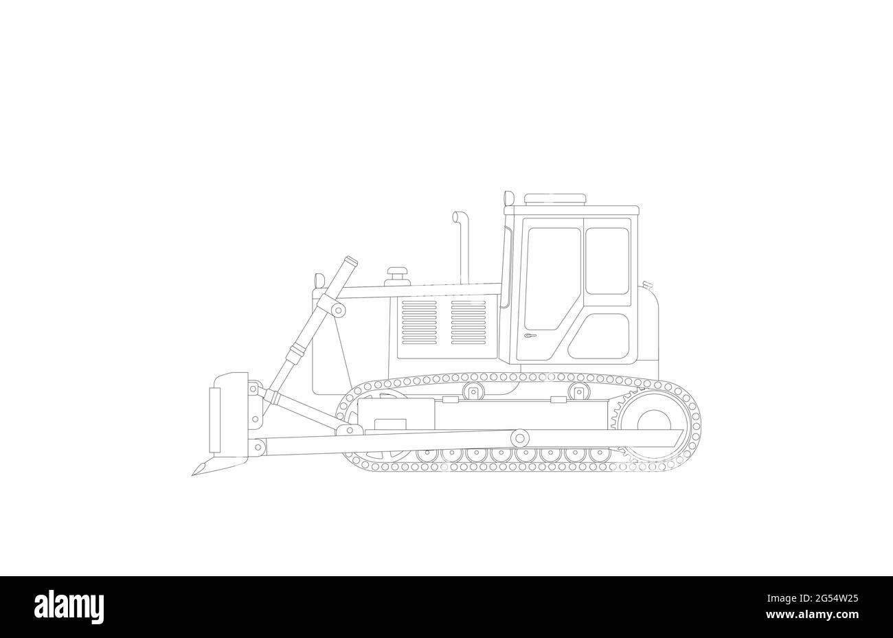 Schizzo vettoriale di un bulldozer in oca su sfondo bianco. Immagine piatta vettoriale Illustrazione Vettoriale