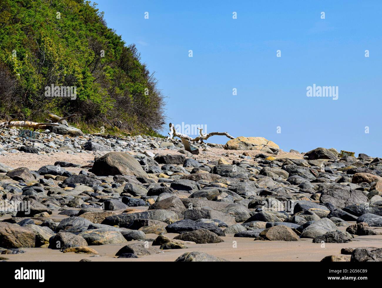 la costa rocciosa in un punto sabbioso riserva statale situato in massa ipswich. Foto Stock