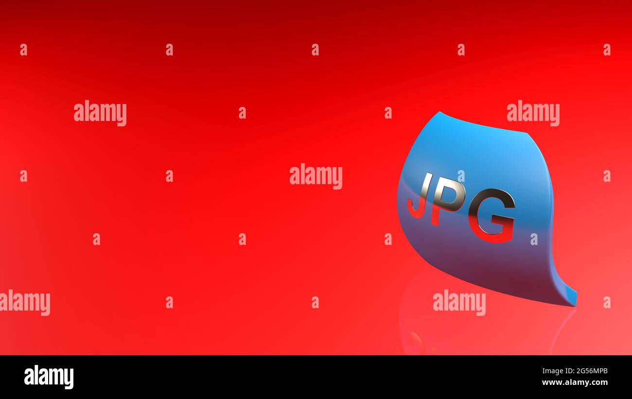 Icona blu JPG su sfondo rosso lucido - rappresentazione 3d Foto Stock