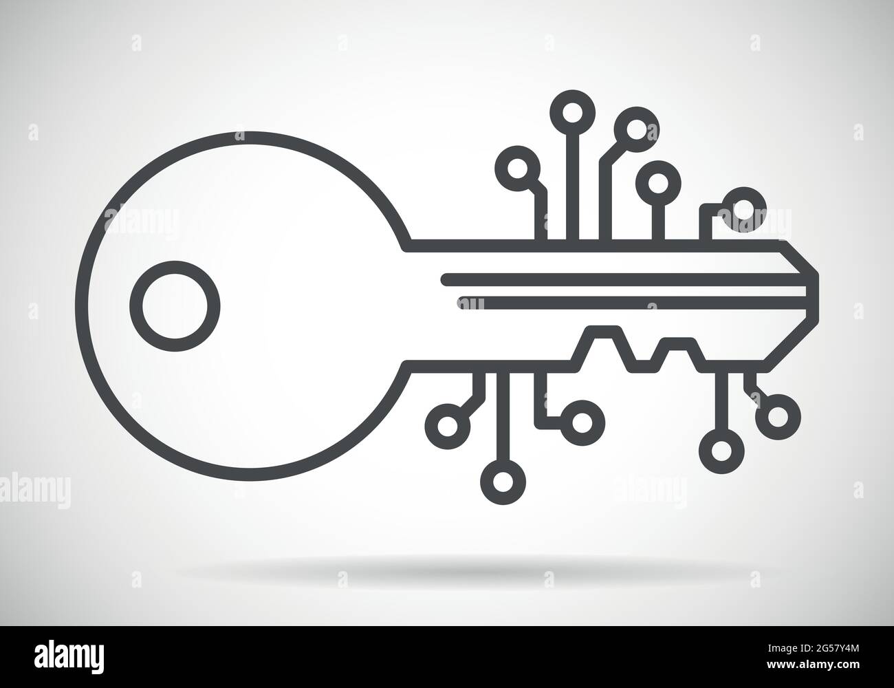 Tasto di accesso digitale con icona a forma di vettore degli elementi del circuito Illustrazione Vettoriale