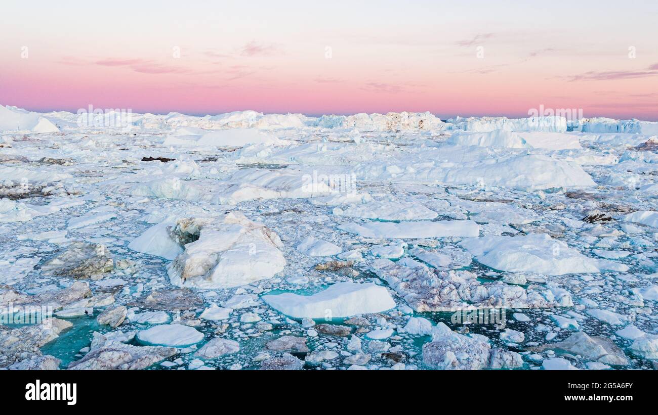 Riscaldamento globale - Groenlandia Iceberg paesaggio di Ilulissat icefjord con iceberg Foto Stock