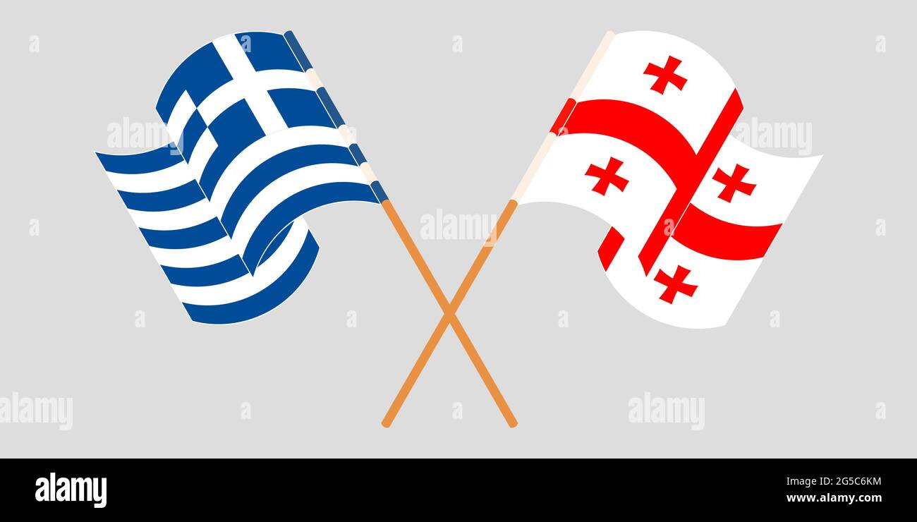 Bandiere incrociate e sventolanti della Georgia e della Grecia. Illustrazione vettoriale Illustrazione Vettoriale