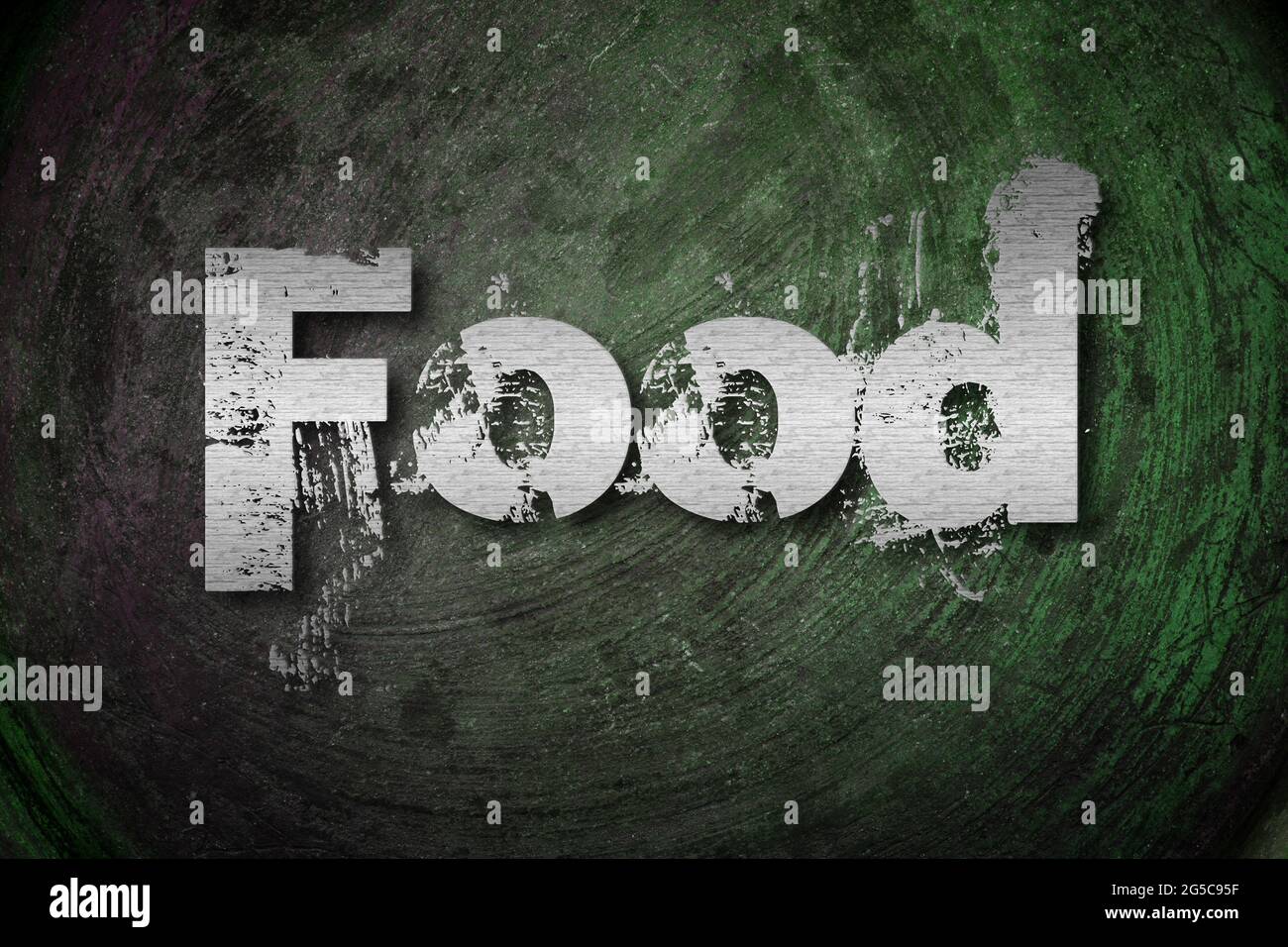 Testo del concetto di cibo sullo sfondo Foto Stock