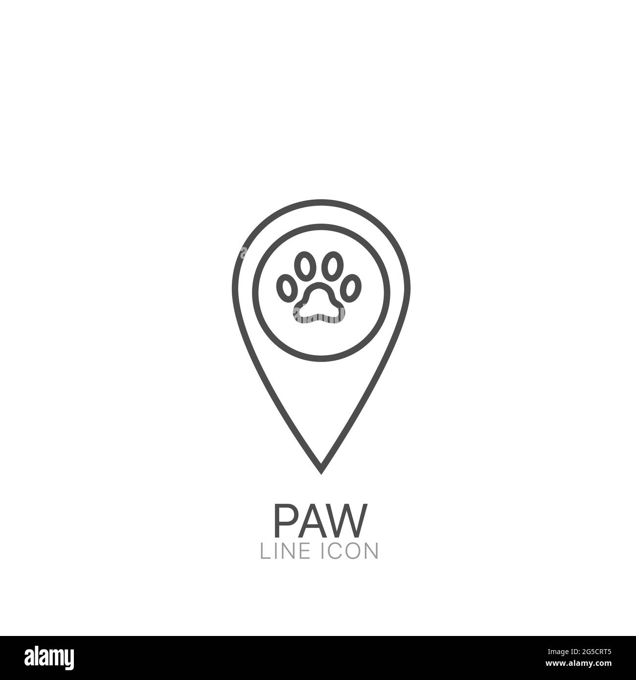 Icona vettore contorno Paw. Tratto modificabile Animali qui icona puntata. Cartello con il punto della mappa del negozio di animali domestici Illustrazione Vettoriale