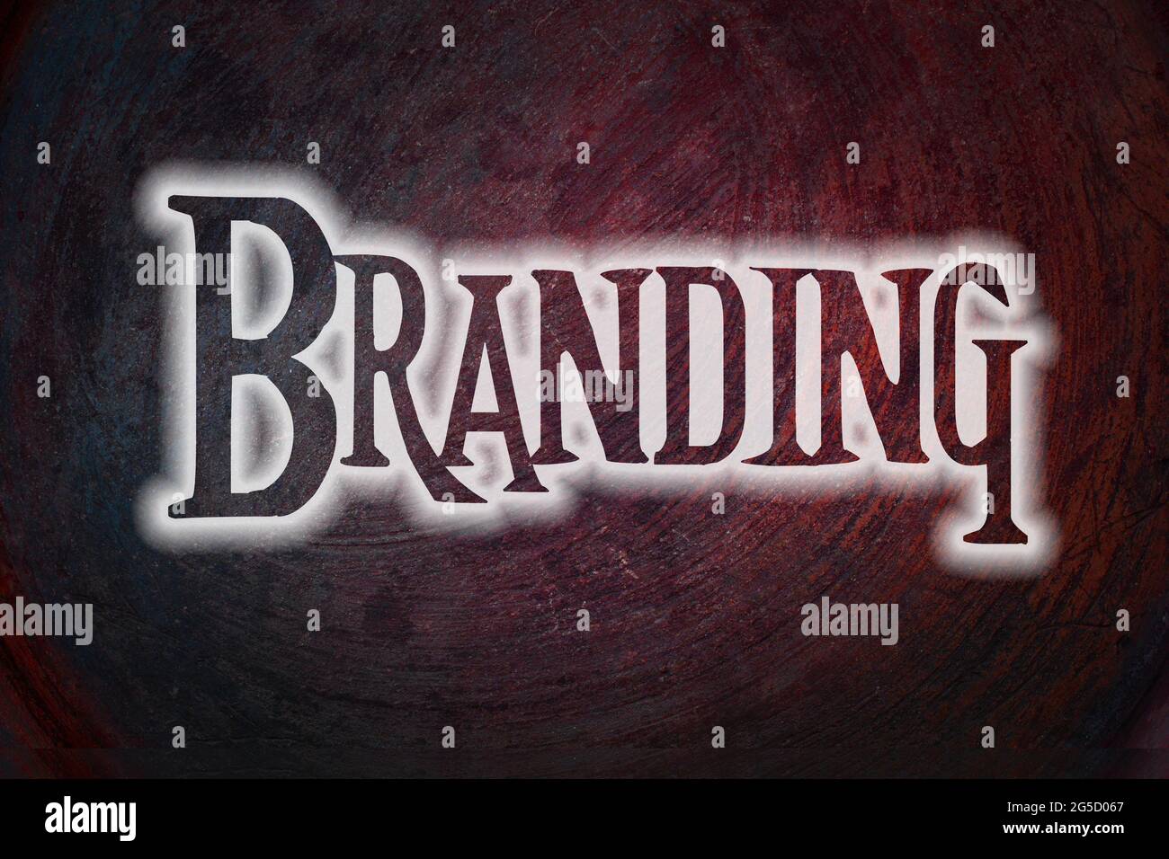 Testo del concetto di branding sullo sfondo Foto Stock