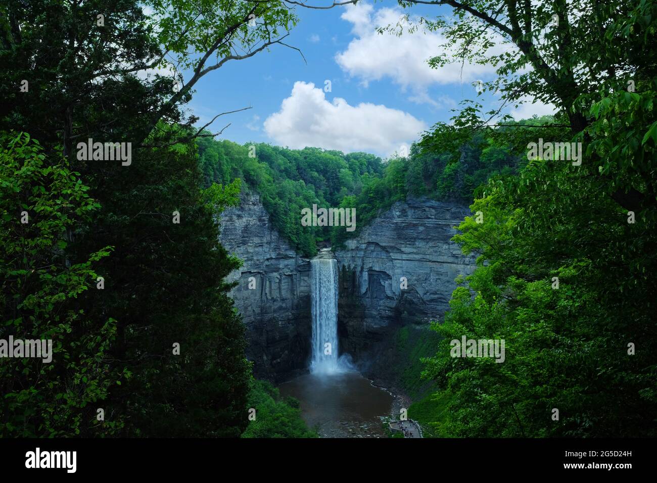Cascate di Taughannock vicino a Ithaca, New York e al lago Cayuga, tuffati di 215 metri più alti delle Cascate del Niagara e delle cascate a caduta singola più alte di 33 metri Foto Stock