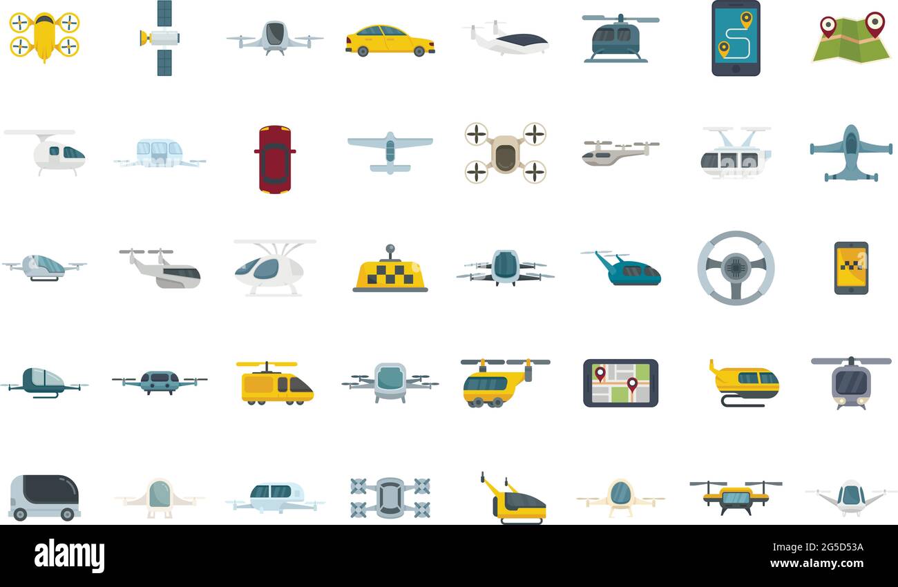 Icone taxi senza equipaggio impostare vettore piatto isolato Illustrazione Vettoriale