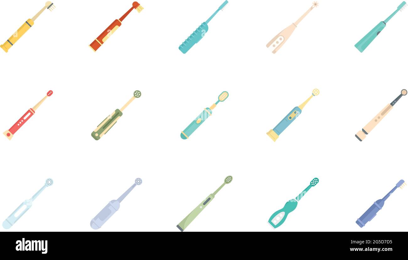 Le icone degli spazzolini elettrici isolano il vettore piatto Illustrazione Vettoriale