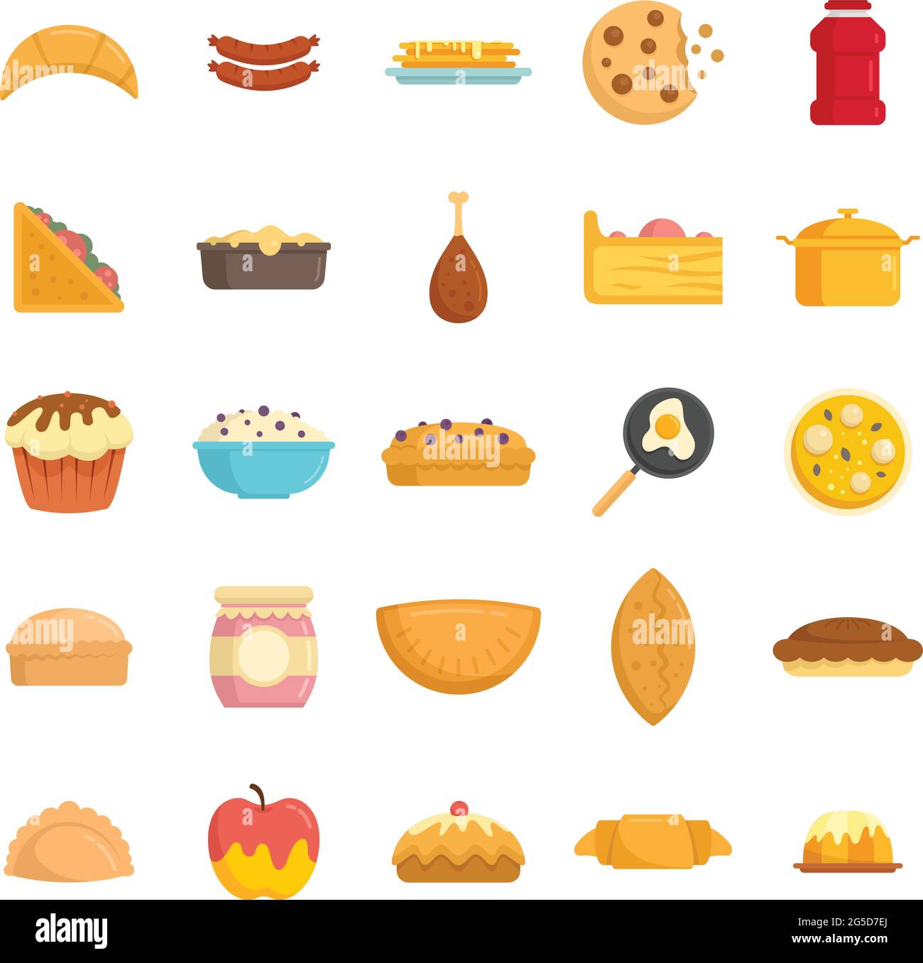 Le icone di cibo fatte in casa insieme vettore piatto isolato Illustrazione Vettoriale