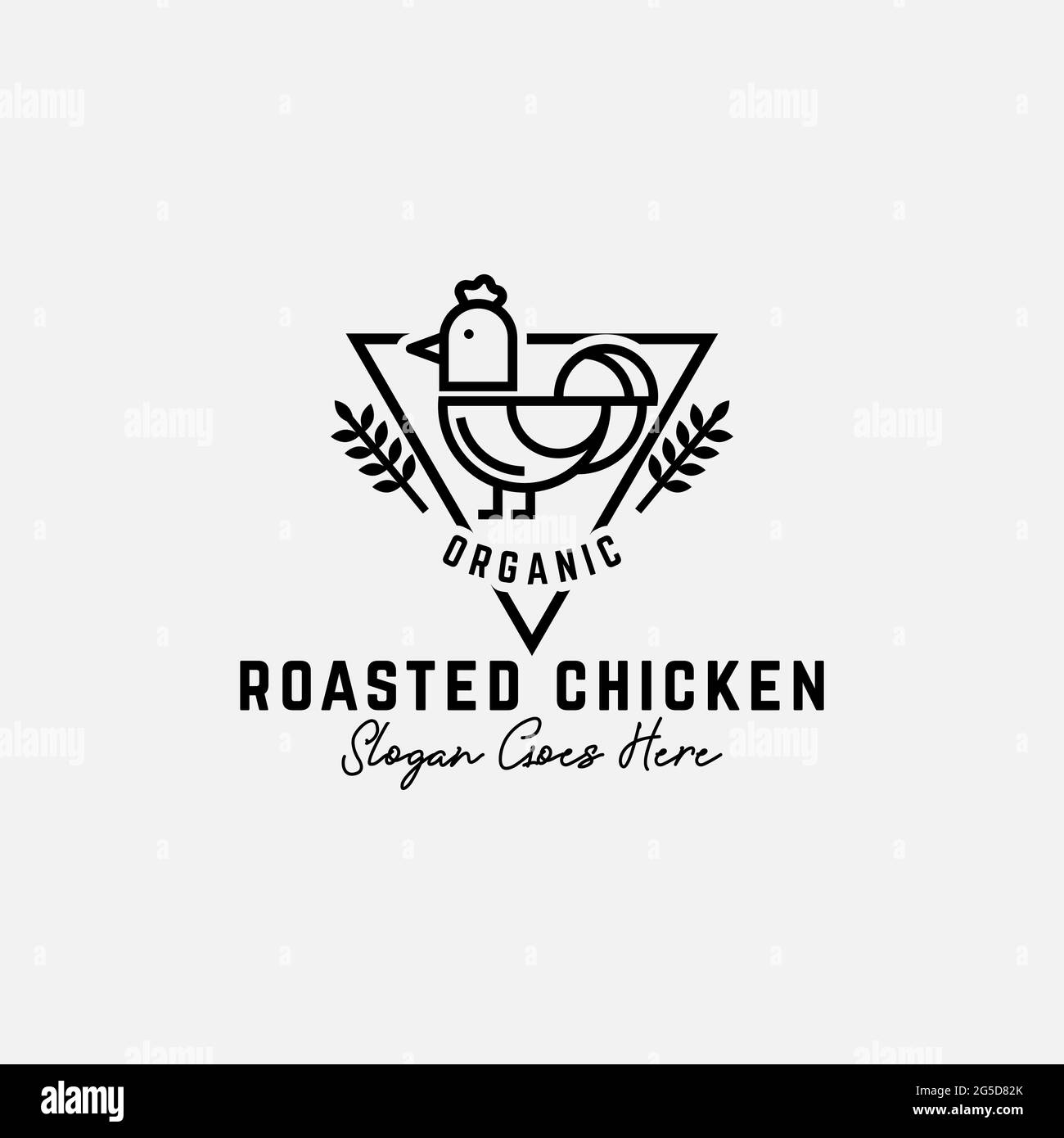 ispirazione per il design del logo della carne di pollo arrosto, ideale per il vettore del logo dell'alimento organico della linea art Illustrazione Vettoriale