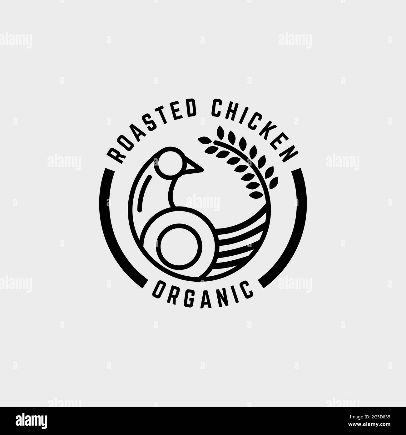 ispirazione per il design del logo della carne di pollo arrosto, ideale per il vettore del logo dell'alimento organico della linea art Illustrazione Vettoriale