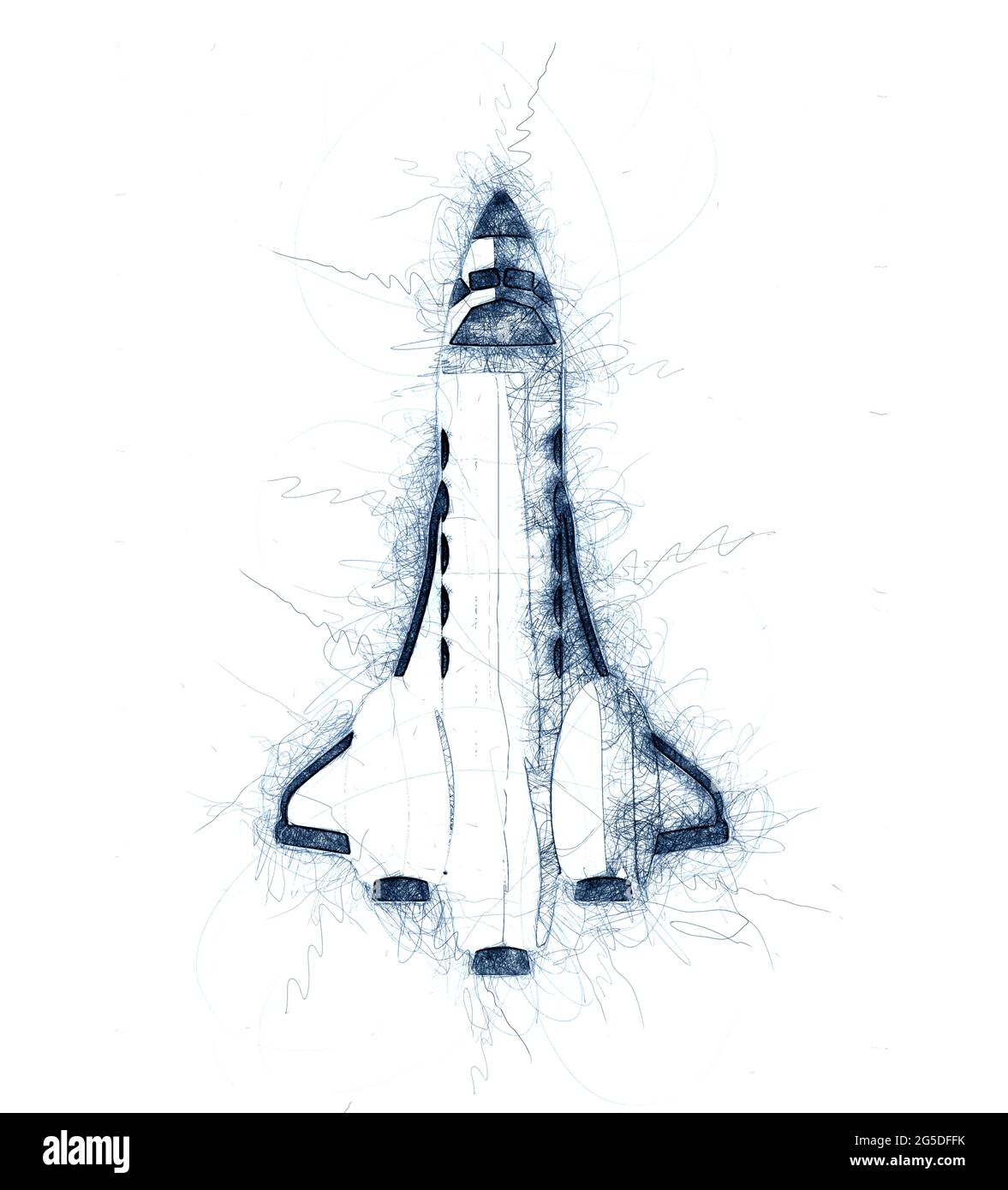 Schizzo disegnato a mano con navetta su sfondo bianco Foto Stock