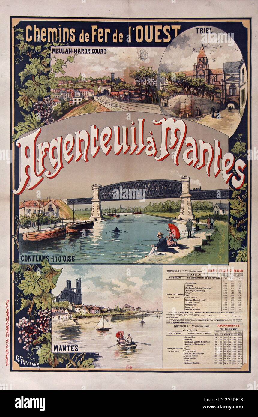 Un poster di viaggio vintage per il viaggio in treno da Argenteuil a nantes, Francia Foto Stock