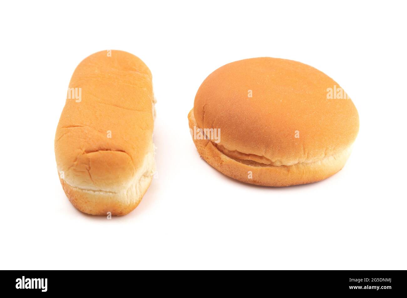 Hamburger e hot dog Buns su sfondo bianco Foto Stock