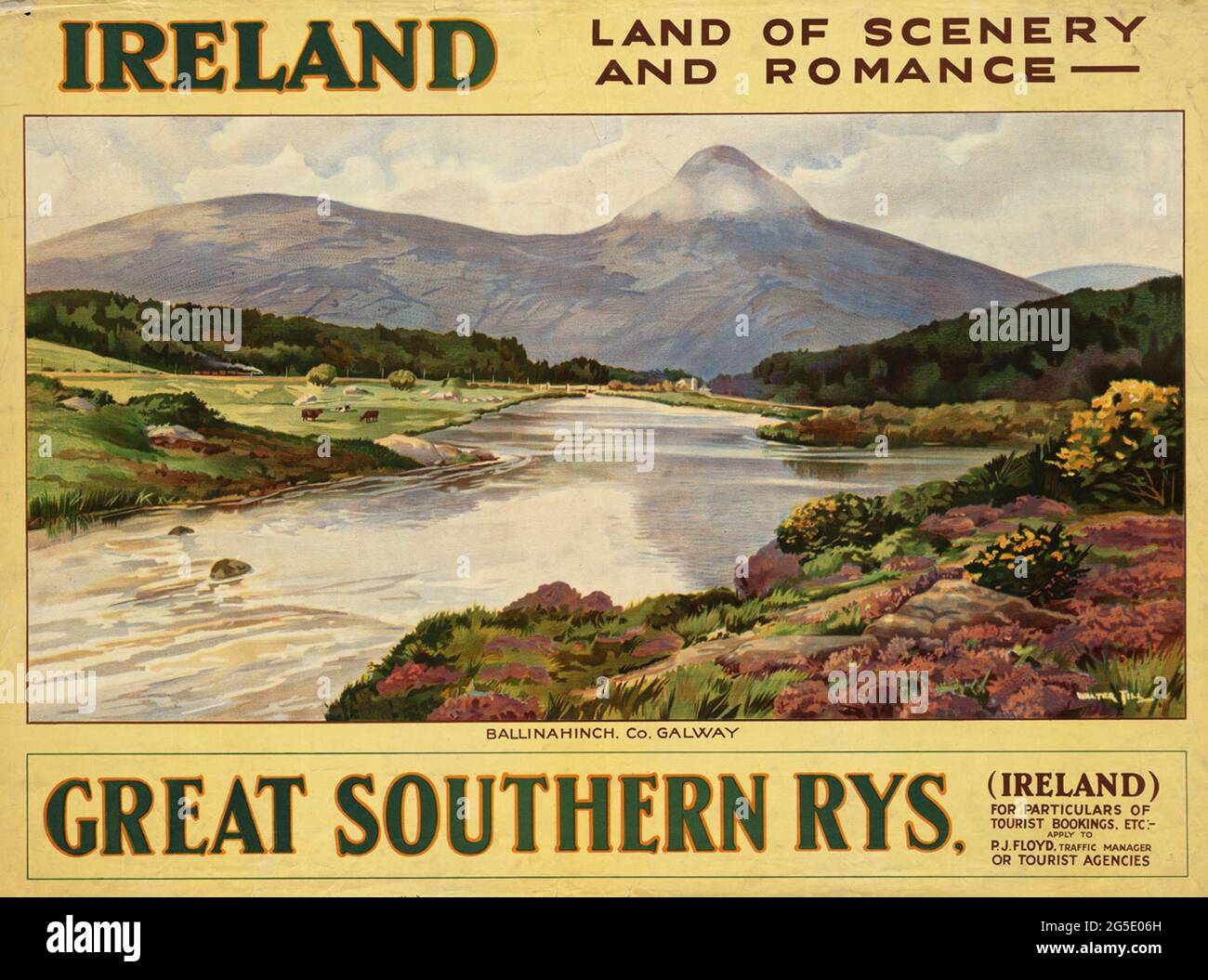 Un poster di viaggio vintage per l'Irlanda con Great Southern Railways, che mostra Ballinahinch County Galway Foto Stock