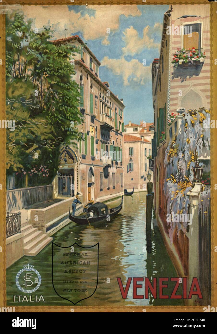Un poster di viaggio d'epoca per Venezia in Italia Foto Stock