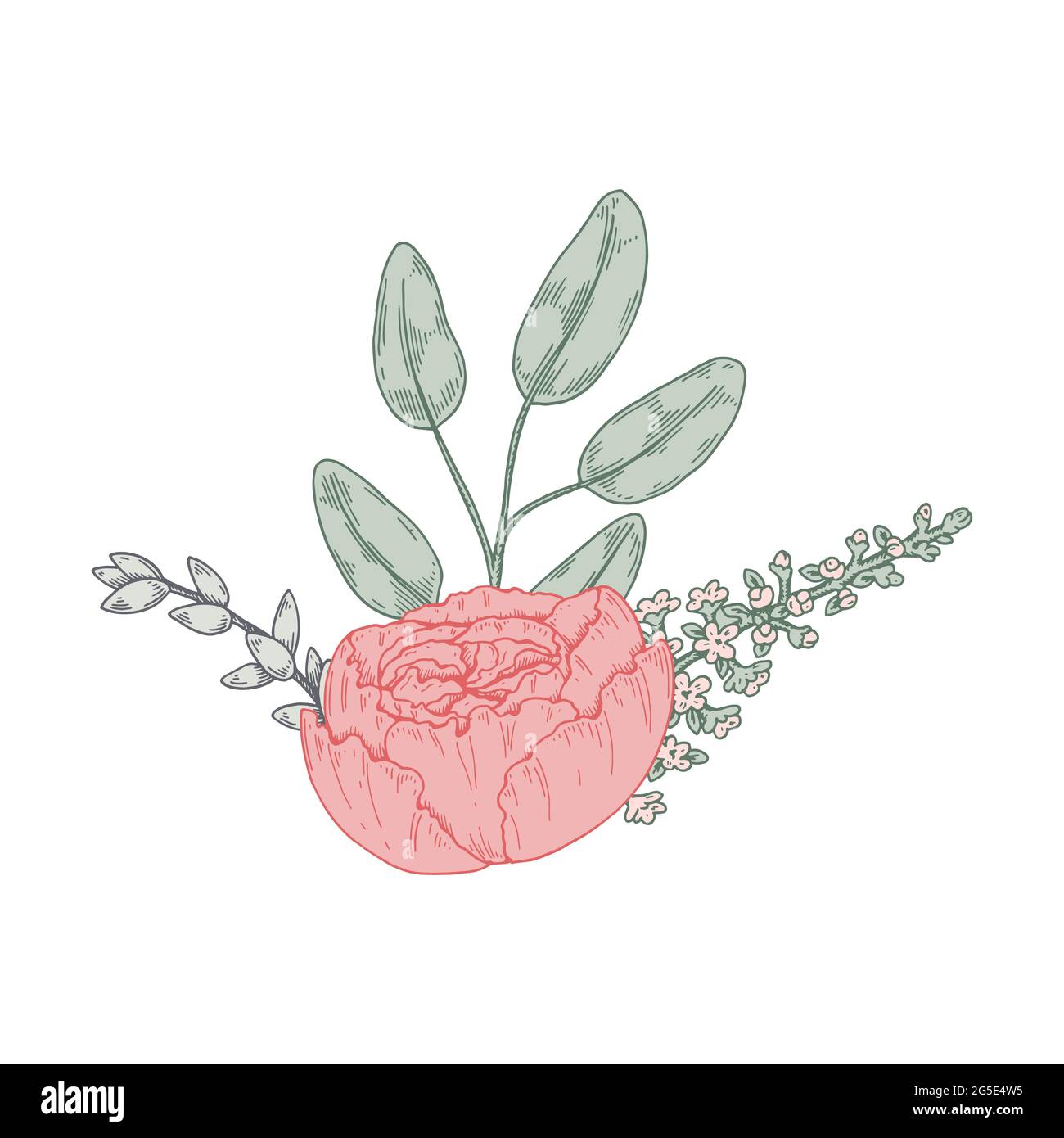 Mazzo di fiori disegnato a mano. Illustrazione vettoriale. Elementi di design per matrimoni Illustrazione Vettoriale