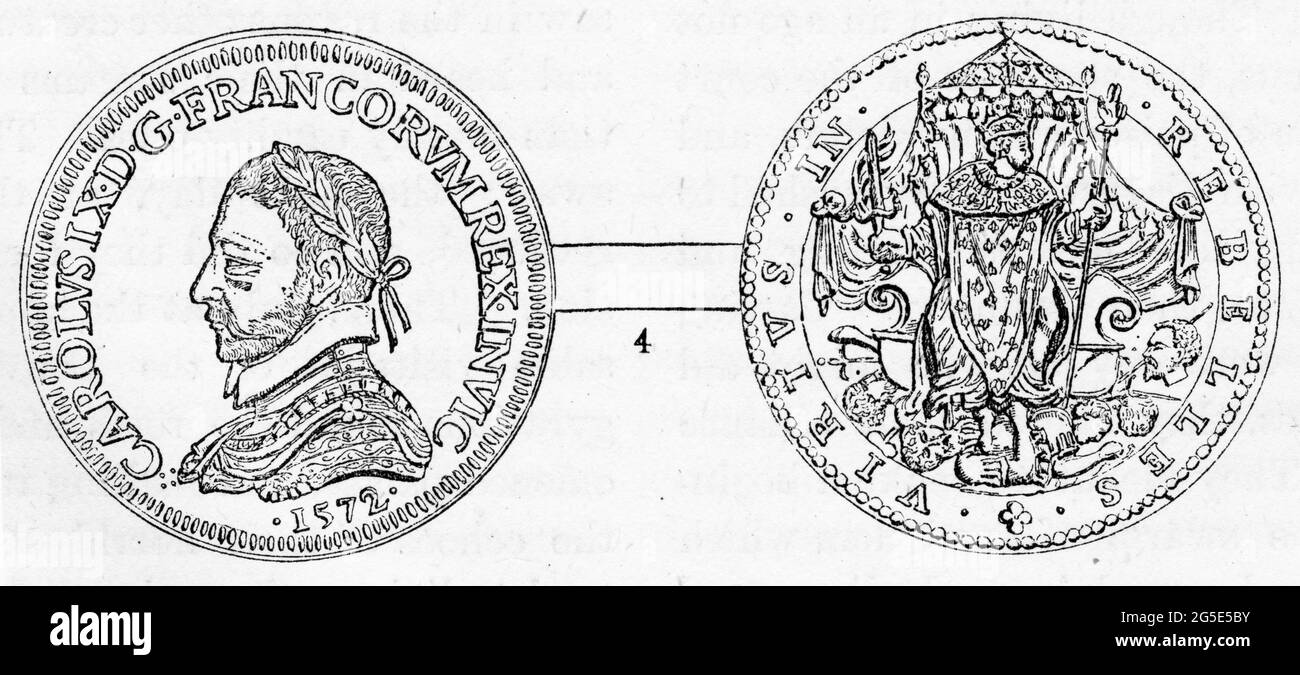 Immagine incisa di un medaglione per commemorare il massacro di San Bartolemew. Foto Stock