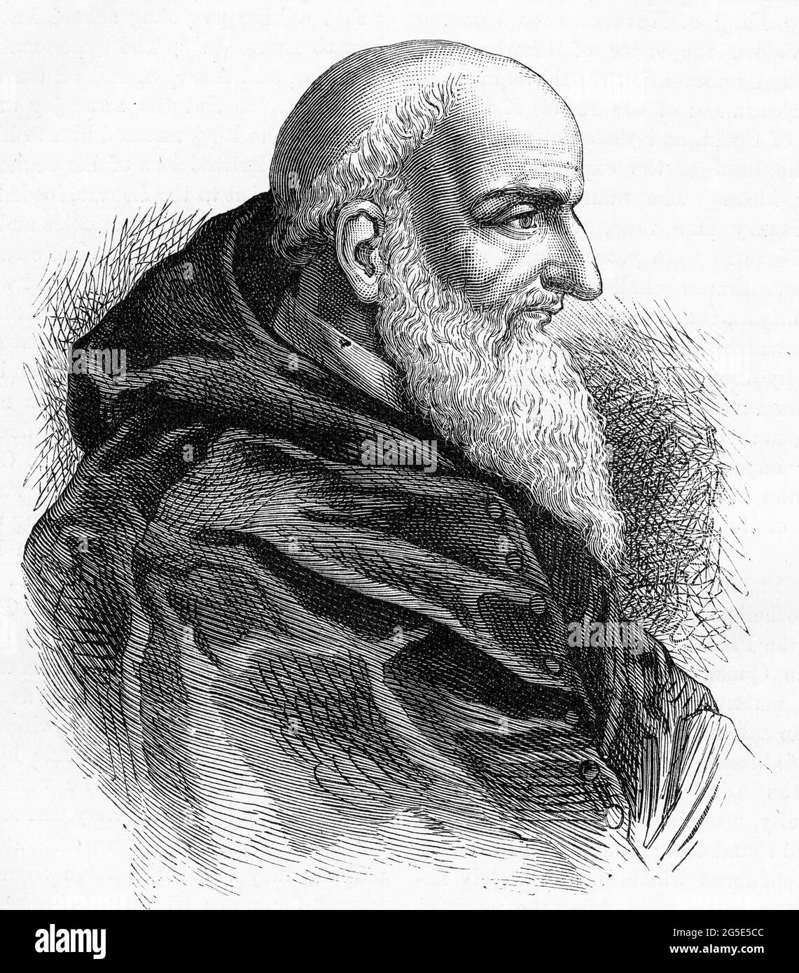 Ritratto inciso di Papa Pio V (1504 – 1572), nato Antonio Ghislieri (dal 1518 chiamato Michele Ghislieri, O.P.), capo della Chiesa cattolica e capo degli Stati papali dal 1566 alla sua morte nel 1572. Soprattutto notevole per il suo ruolo nel Concilio di Trento, la Controriforma, e la standardizzazione del Rito Romano all'interno della Chiesa Latina. Foto Stock