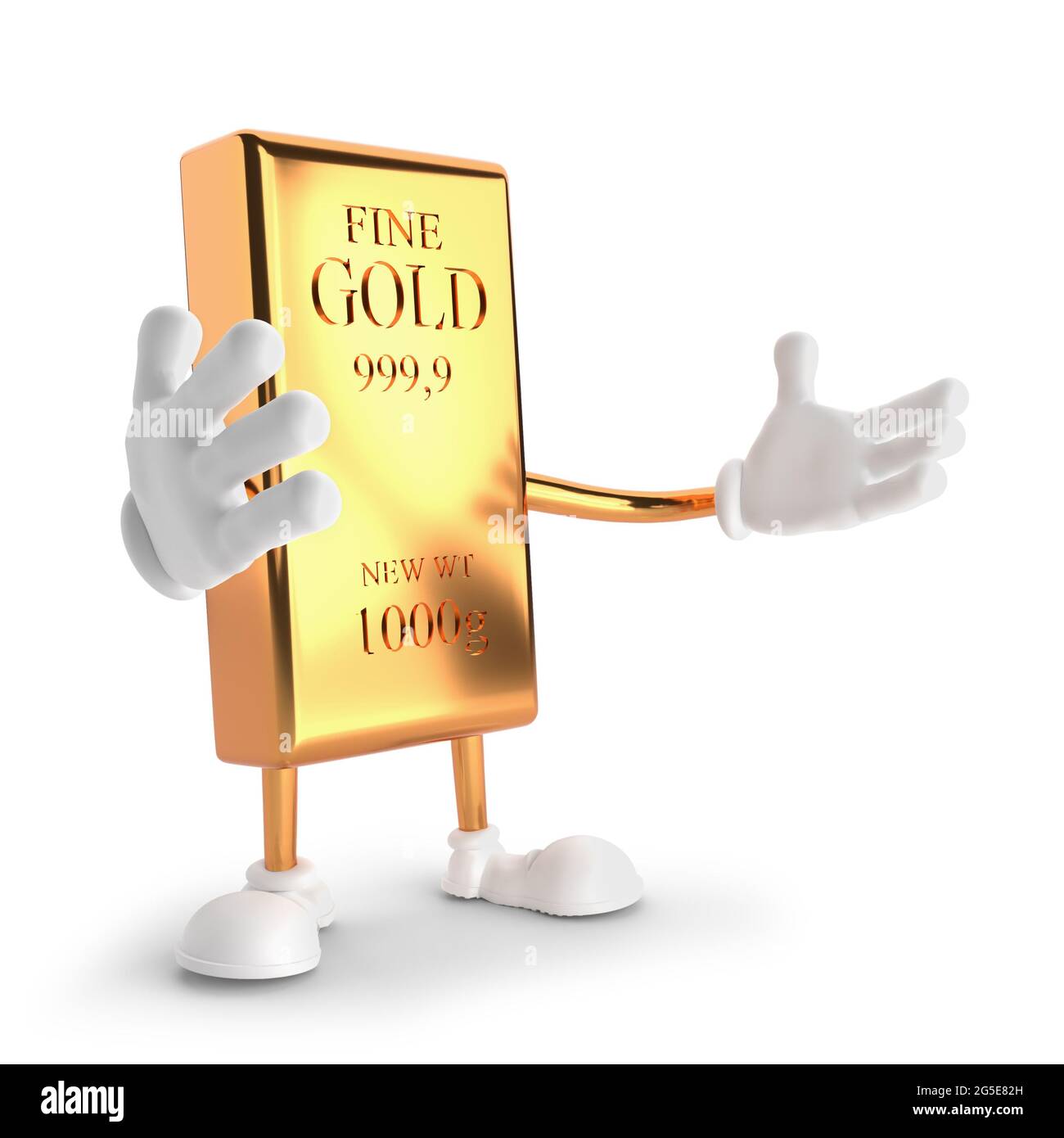personaggio golden bar con mani e gambe isolate su sfondo bianco. rendering 3d. Foto Stock