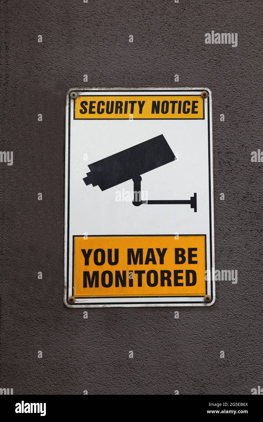 Un segnale di sorveglianza di sicurezza Foto Stock