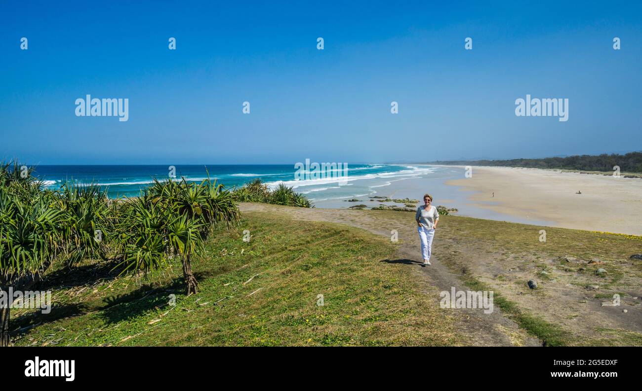 Vista di Cudgera Beach da Hastings Point sulla New South Wales North Coast, Tweed Shire, Australia Foto Stock