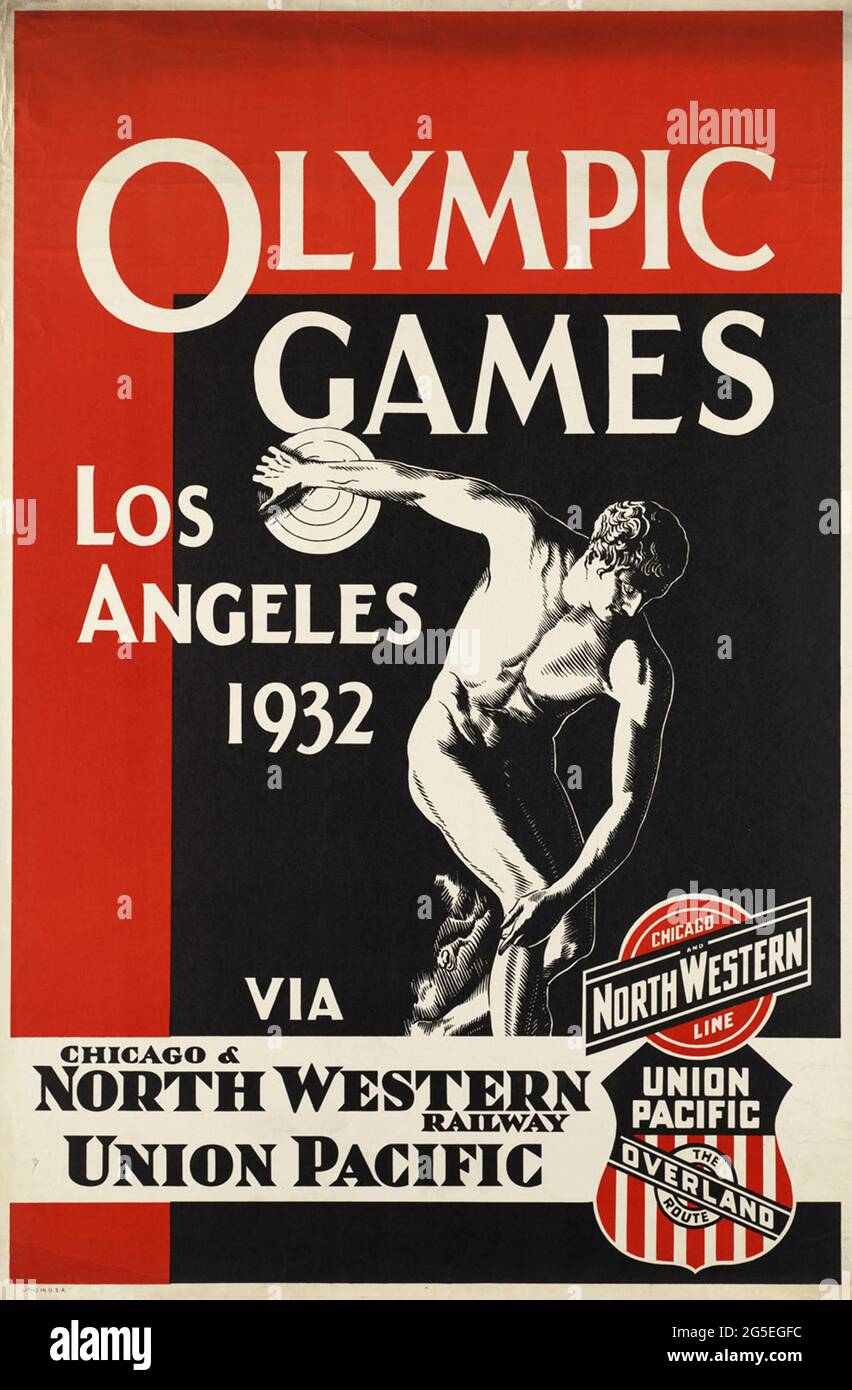 Un poster di viaggio vintage per i Giochi Olimpici del 1932 a Los Angeles, Stati Uniti Foto Stock