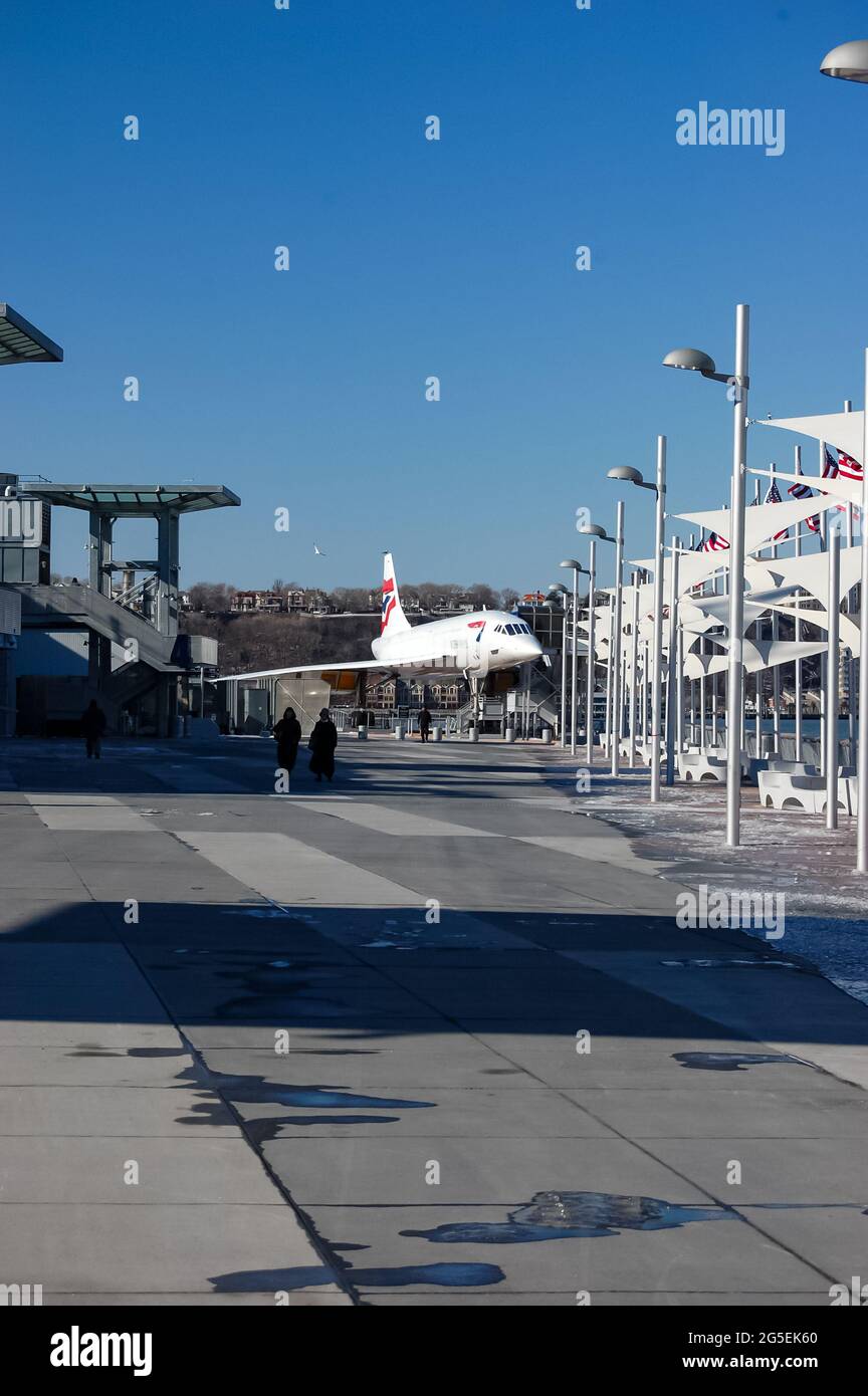 Registrazione alla British Airways Concorde: G-BOAD, in mostra al museo Intrepid Sea, Air and Space di New York. Foto Stock