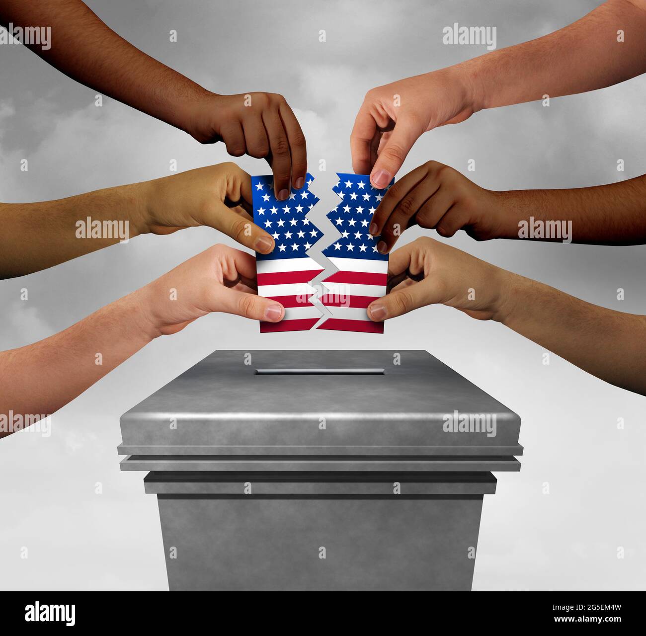 L’elettore americano e gli Stati Uniti hanno diviso il voto o la politica partigiana mentre repubblicani e democratici si dividono e ampliano il divario politico durante. Foto Stock