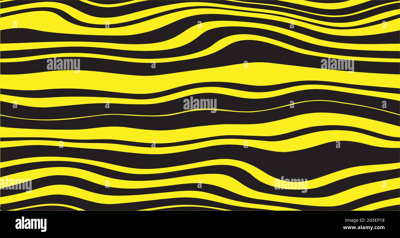 Linee a zigzag orizzontali ondulate nere a caso con curve ondulate isolate su sfondo giallo Illustrazione Vettoriale