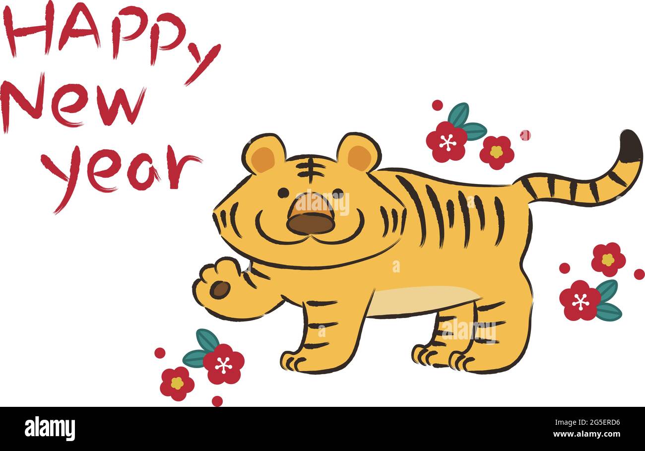 Cartoni animati Tiger per il biglietto d'auguri di Capodanno con messaggio  in inglese. Illustrazione vettoriale isolata su sfondo bianco Immagine e  Vettoriale - Alamy