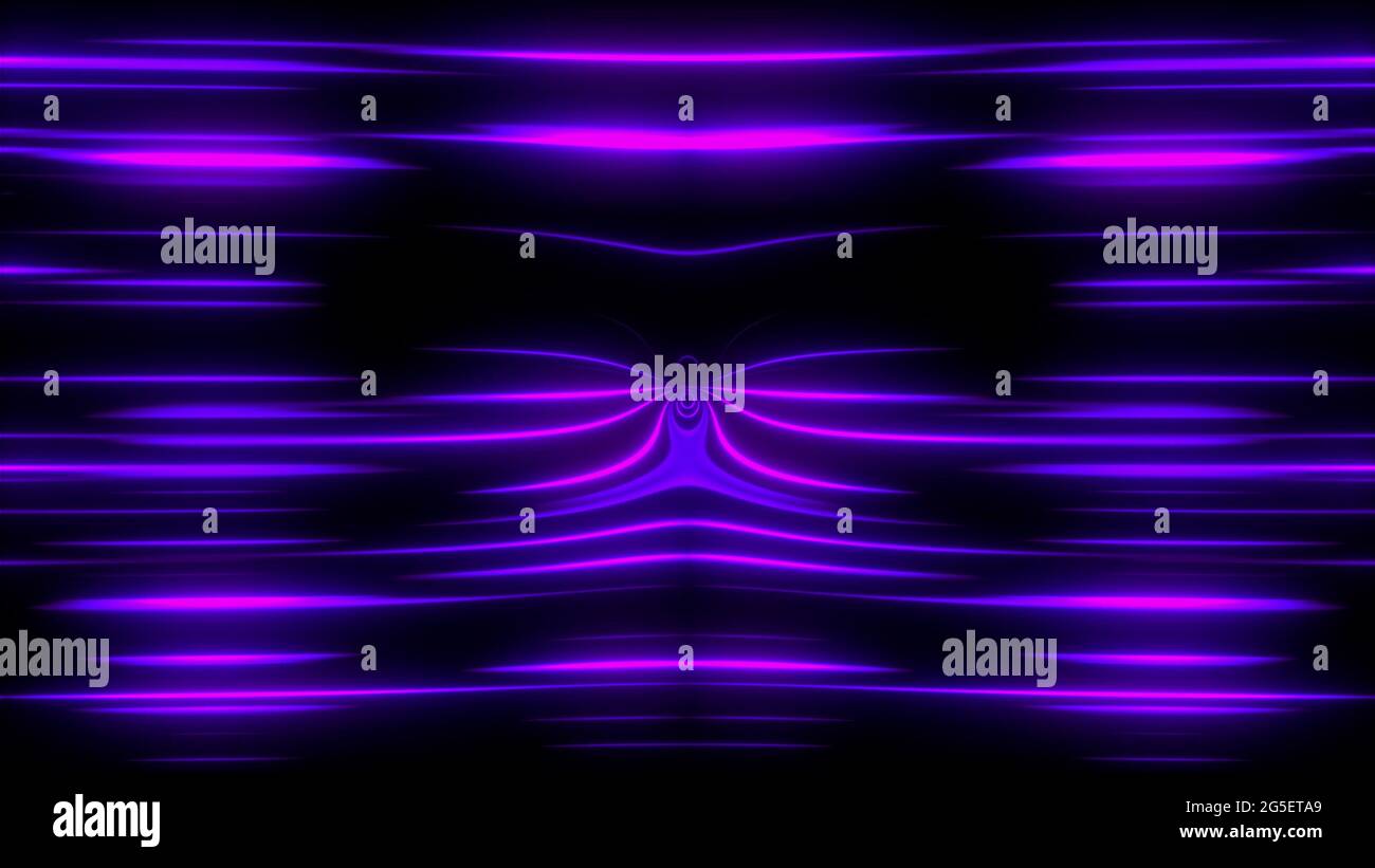 Caleidoscopio astratto di linee luminose al neon che formano i petali e i cerchi. sfondo generato dal computer con rendering 3d Foto Stock