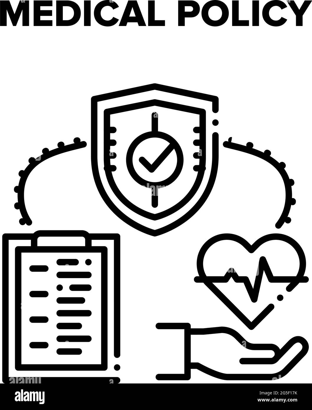 Illustrazione nera del concetto di vettore della politica medica Illustrazione Vettoriale