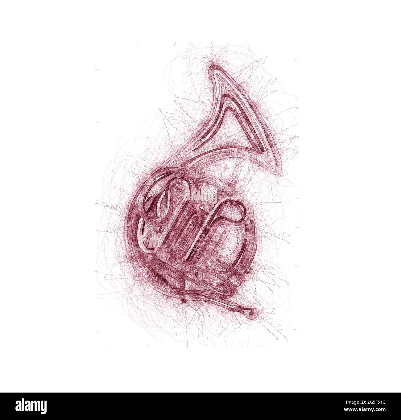 Schizzo stilizzato con inchiostro a tromba francese su bianco Foto Stock