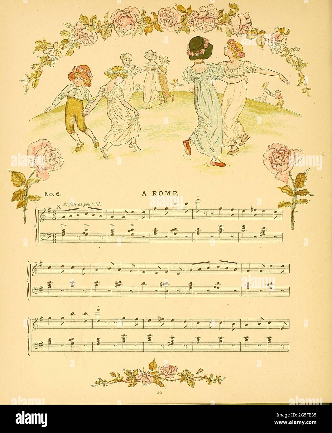 Un giorno nella vita di un bambino illustrato da Kate Greenaway. Musiche di Myles Birket Foster, pubblicate a Londra e a New York da George Routledge e Sons nel 1881 Foto Stock