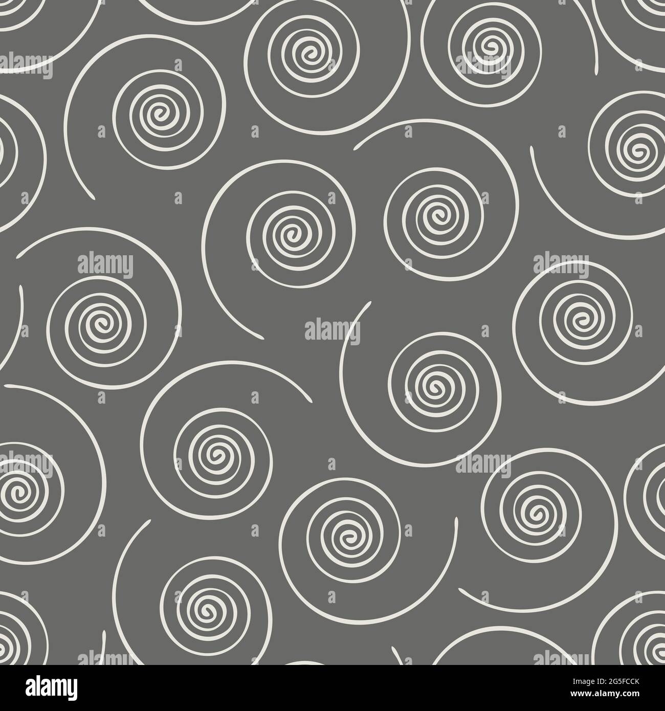 Pattern vettoriale senza giunture con linee di turbolenza su sfondo grigio. Carta da parati con struttura a spirale e semplice. Moda tessile alla moda. Illustrazione Vettoriale