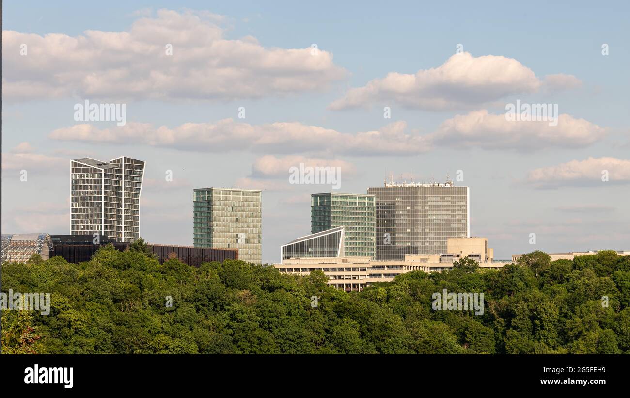 L'altopiano di Kirchberg, la posizione predominante delle istituzioni dell'Unione europea in Lussemburgo Foto Stock