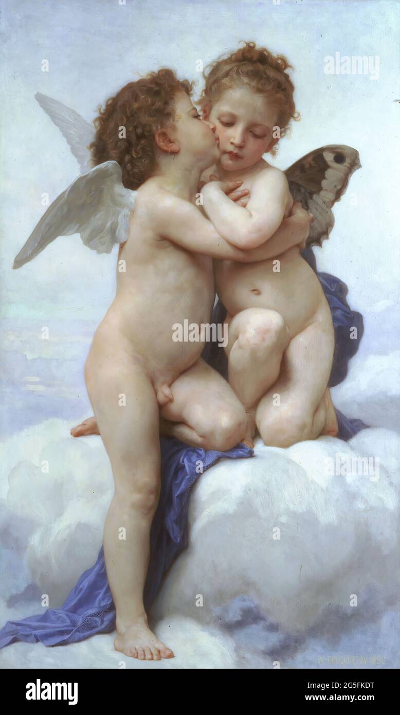 William-Adolphe Bouguereau (1825-1905) - Cupido e Psiche come Bambini 1889 Foto Stock